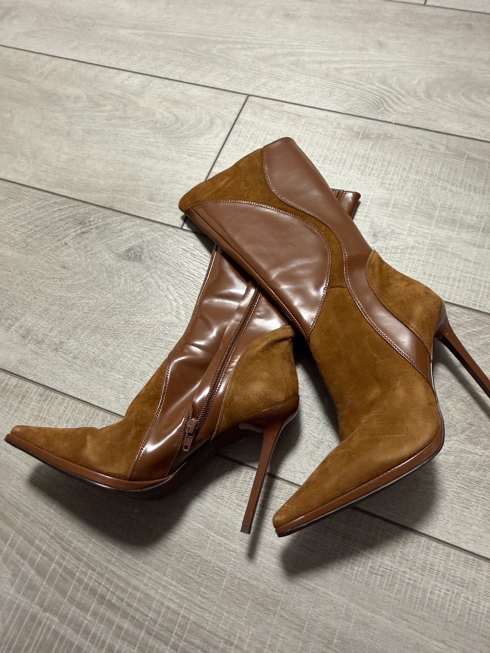 Jeffrey Campbell Brown Suede & Leather High-Heel Ankle Boots